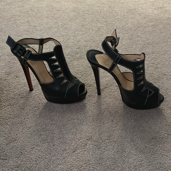 Christian Louboutin black booties with white stitching on front - Picture 2 of 7